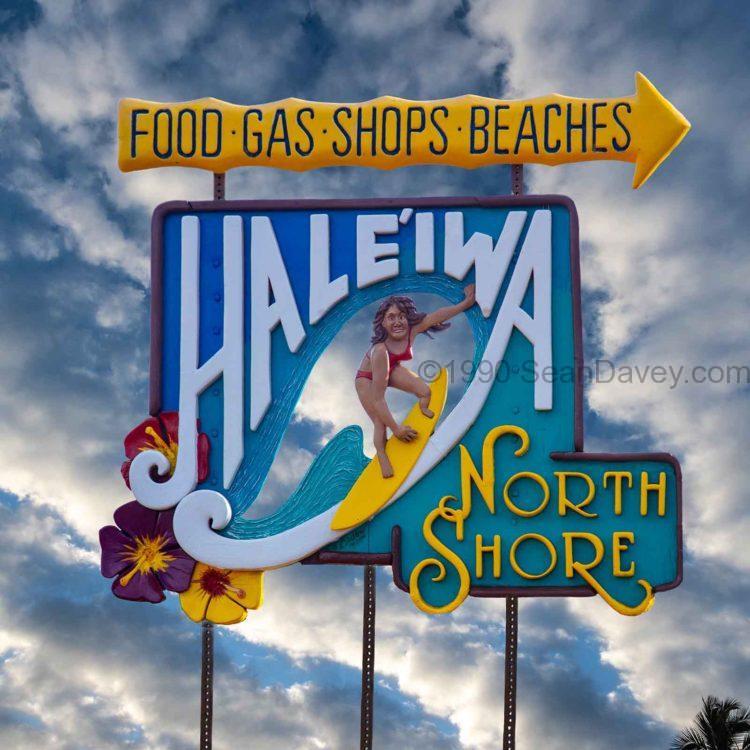 Haleiwa Sign Woman Clouds